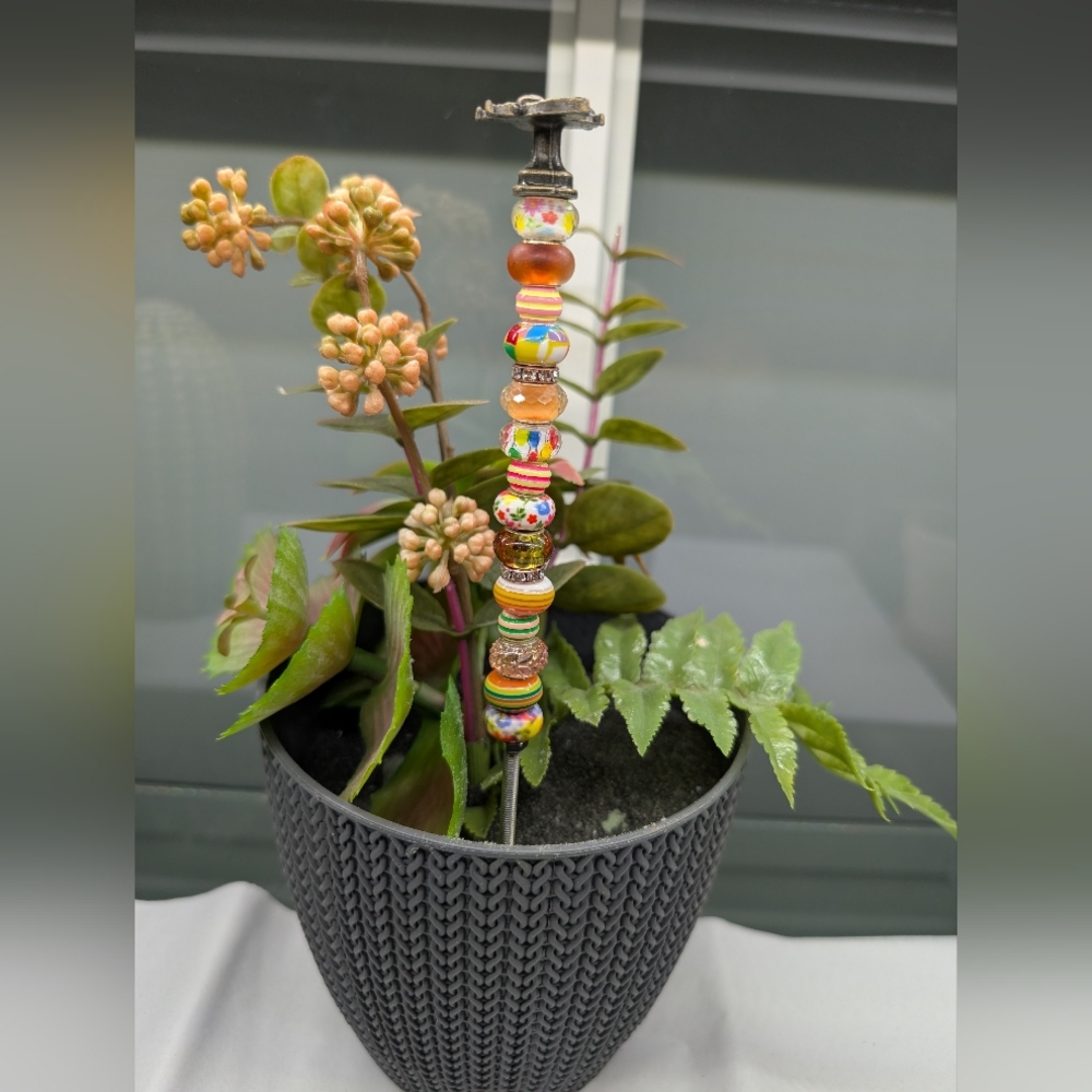 Beaded Fairy Wand/Plant/Garden Stake W/Metal Bee Topper 🐝
